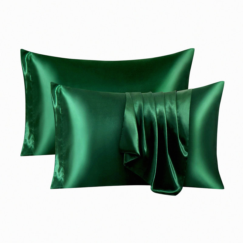 SilkySoft Queen Pillowcase Set - Hair-Smooth Pillow Cases, Wrinkle & Fade Resistant Covers, Ultra Soft Dark Green Envelope Closure (Pack of 2)