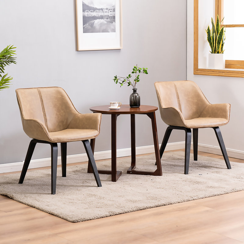 Chaise avec accoudoirs rembourrée Abubaker, Brun clair, Chêne noir, 2