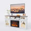 Meuble télé blanc avec porte coulissante et miroir pour téléviseur de 70 po ou moins
