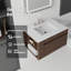 Meuble-lavabo suspendu de 76 cm (30 po) avec lavabo en céramique, comptoir et dosseret en marbre reconstitué, portes à fermeture amortie, tablette de rangement latérale ouverte, armoire en contreplaqué, brun-1057666596