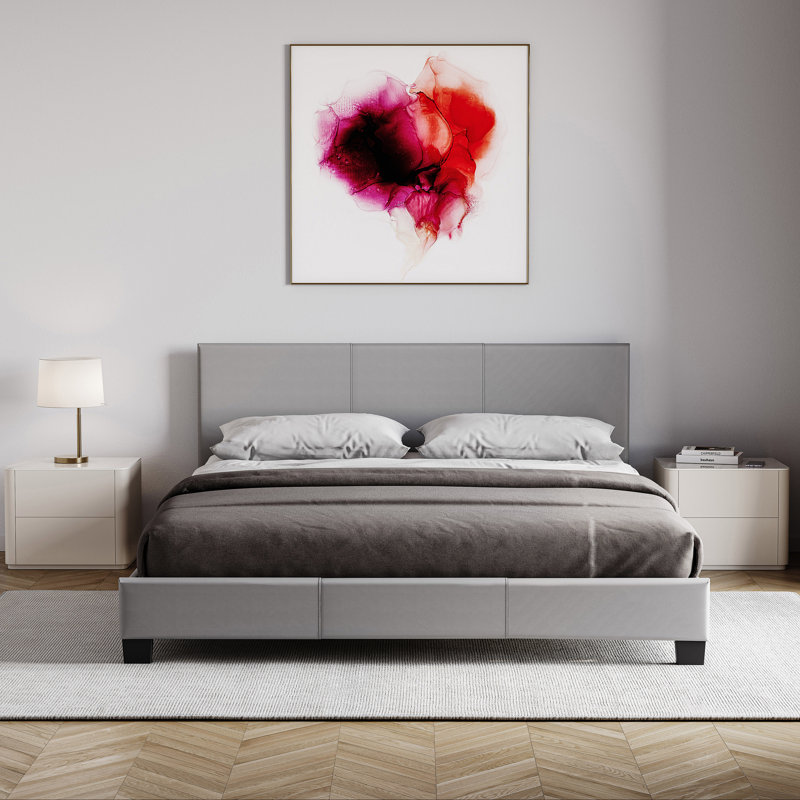 Scipio Upholstered Faux Leather Bed, UKFR Certified, Kingsize (5'), Grey