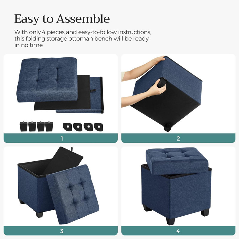 Rajane Upholstered Ottoman, Dark Blue Fabric