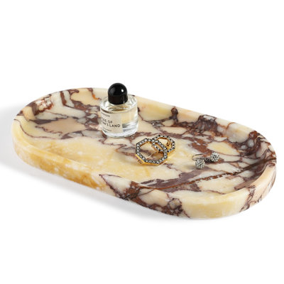 Guein Oval Natural Marble Tray,Calacatta Viola