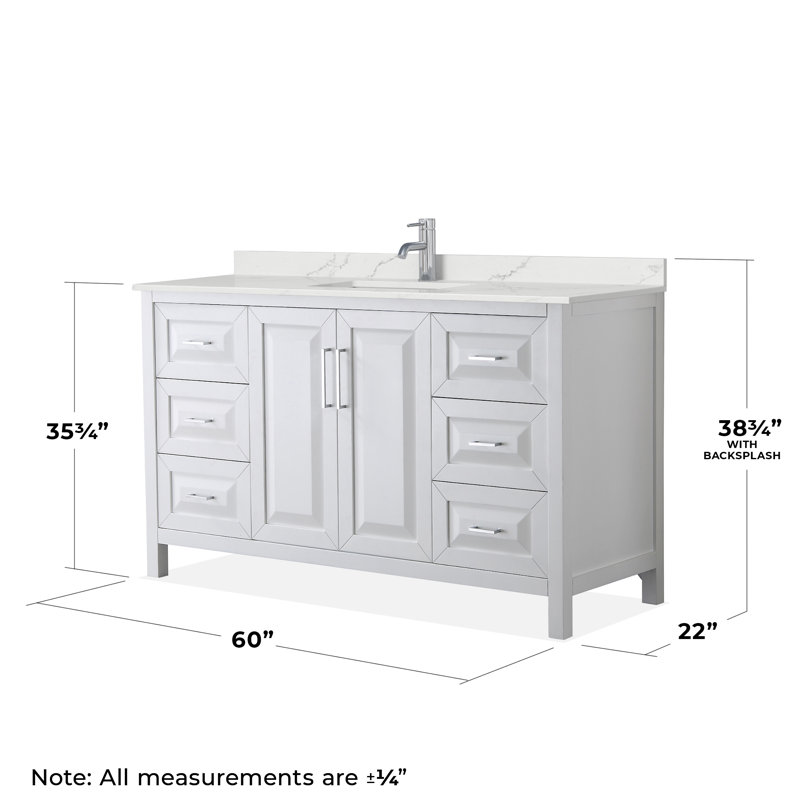 Daria 60'' W Vanity, White, Polished Chrome, Giotto Quartz