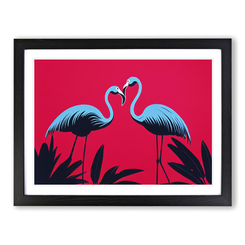 Enlivening Flamingos - Single Picture Frame Print, Black , 46cm H x 64cm W x 2cm D