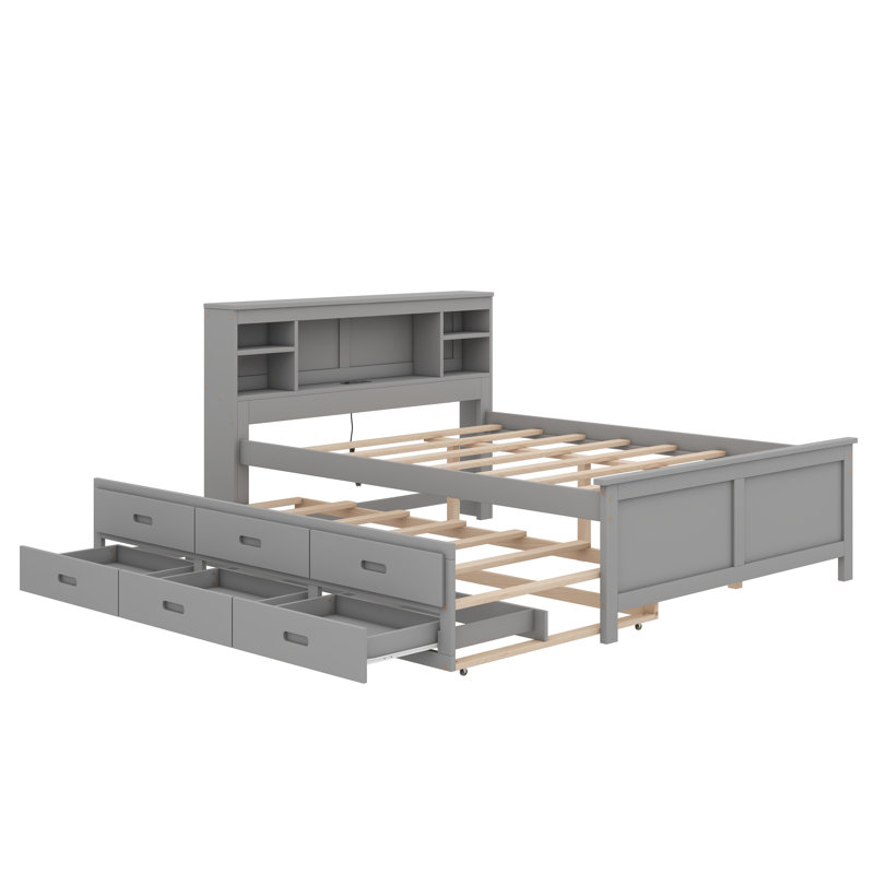 Lit plateforme double avec tête de lit Mercato, gris