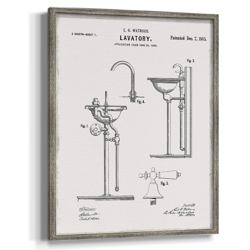 Lavabo rétro II, reproduction encadrée - bois massif, H 21 po x l 17 po