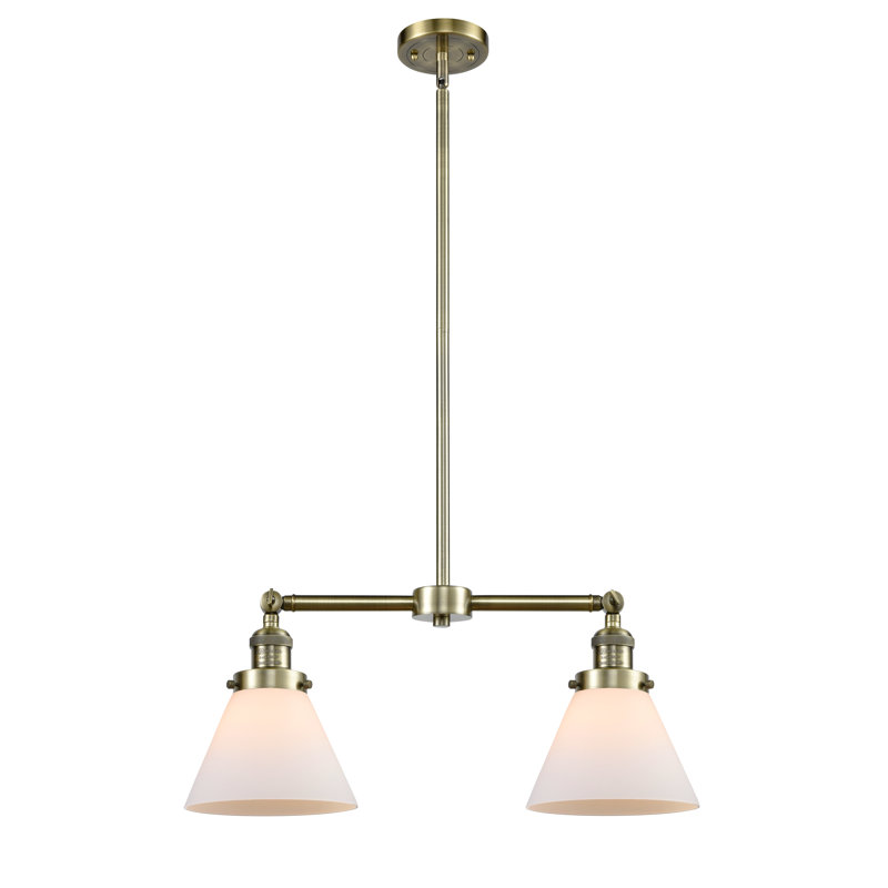 Callahan 2 - Light Kitchen Island Pendant, 6 Watt Vinage LED Bulb, Matte White Cased, Antique Brass