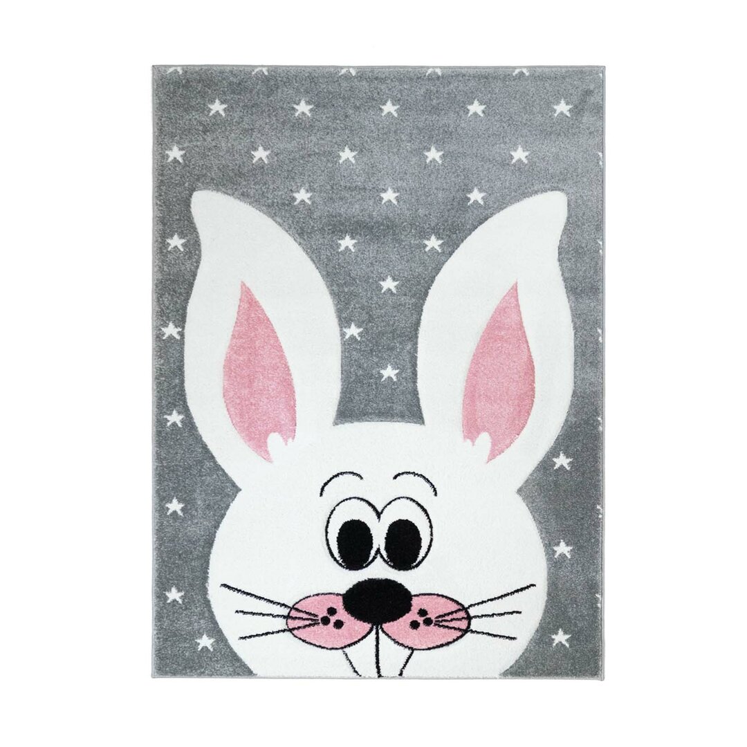 Kinder Teppich Hase Bueno 1414 Grau Kurzflor Kinderzimmer Angle