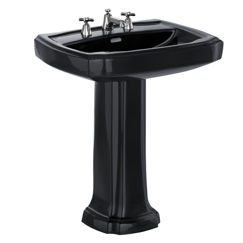 Guinevere® Vitreous China Rectangular Pedestal Bathroom Sink with Overflow, Ebony, 34" H x 19.875" W x 27.125" L, 8" Centers