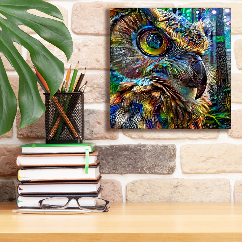 Toile épique «Owl» par Pierre Gavidia, graffiti épique, 12 po x 12 po