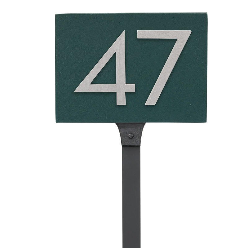 Floating 1-Line Lawn Address Sign, Hunter Green, Brushed Aluminum, Yes