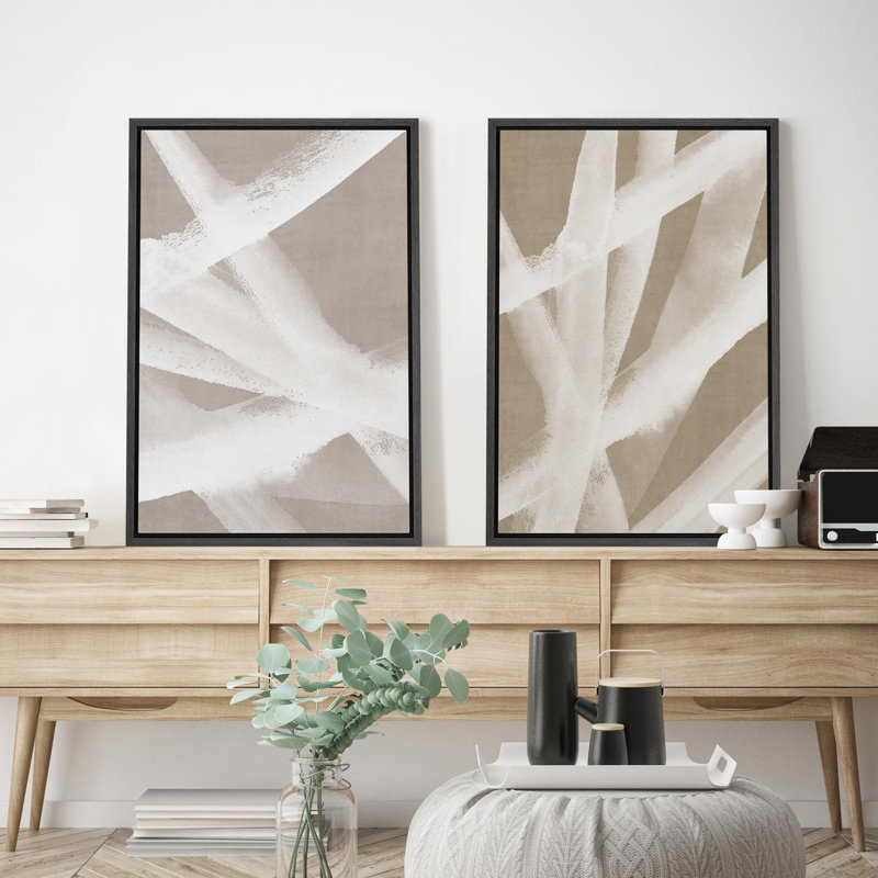 «Mid-Century Black Polygons», 2 pièces sur toile, Cadre noir, H 24 po x l 36 po