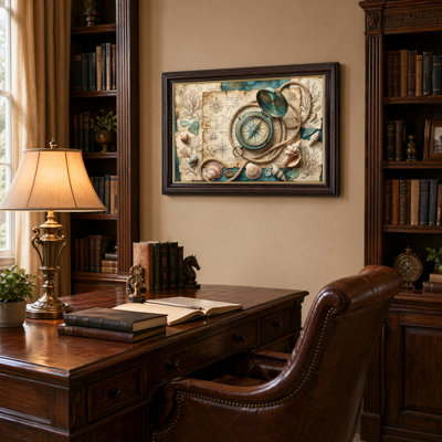 Art mural antique sur toile encadré doré pour le salon, la chambre à coucher, le bureau ou le vestibule - décoration murale décorative avec carte nautique