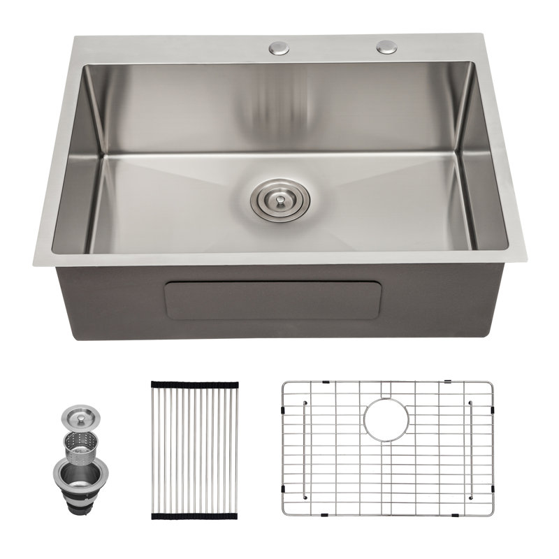33X22 Inch Kitchen Sink Drop In 16 Gauge Stainless Steel 33" Single Bowl Topmount Kitchen Sink Basin