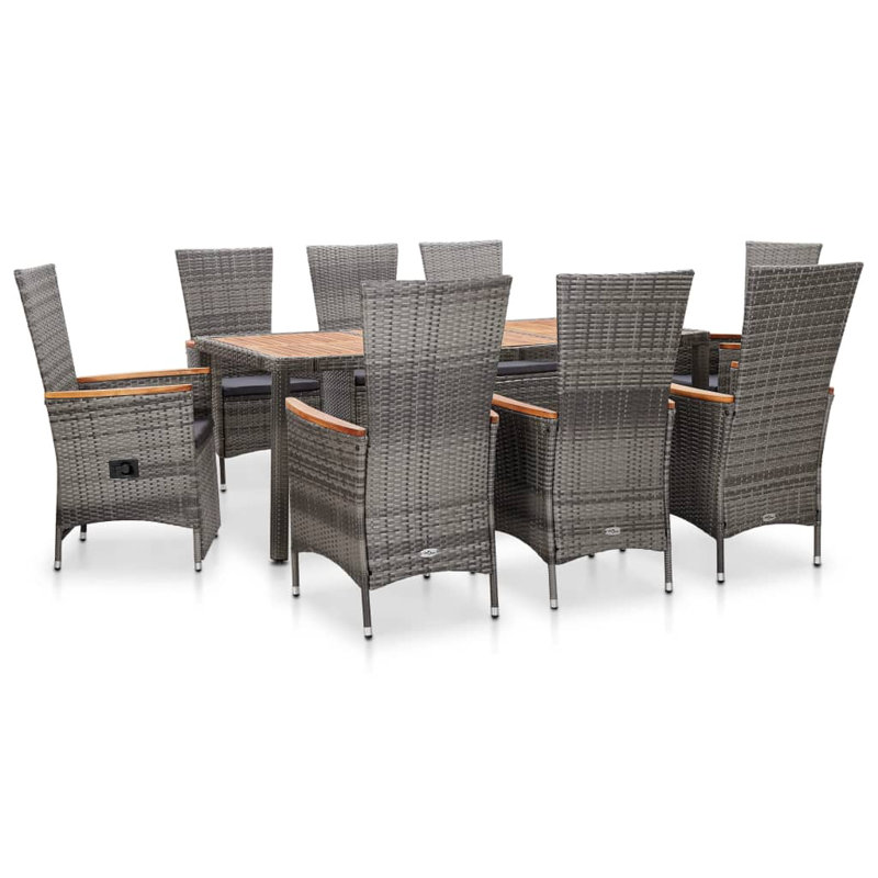 Shenk Rectangular Dining Set with Cushions, Gray, 8