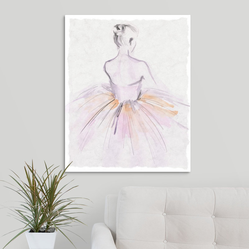 « aquarelle ballerine ii », peinture sur toile, H 21,7 po x l 17,7 po x p 1,75 po, Cadre flottant blanc