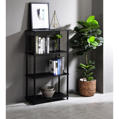 Black Metal 4 Tier Shelf Bookcase With 15Mm Panel Thickness And 1" X 0.6Mm Tube, Interior Industrial Bookshelf Modern Look