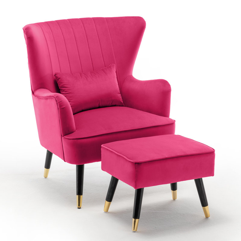 Ivanka 77Cm Wide Armchair and Ottoman, Pink, Velvet