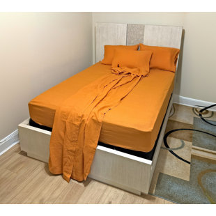 Drap-housse en lin, couleur topaze, simple TG