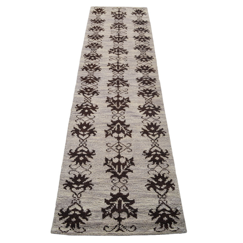 Brown Wool Handmade Floral Indoor Hand Knotted Runner Area Rug, Runner 2'6" x 10'