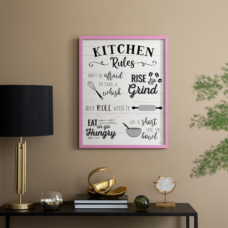 «Rules of the Kitchen», reproduction encadrée - bois massif, H 15 po x l 12 po, Rose