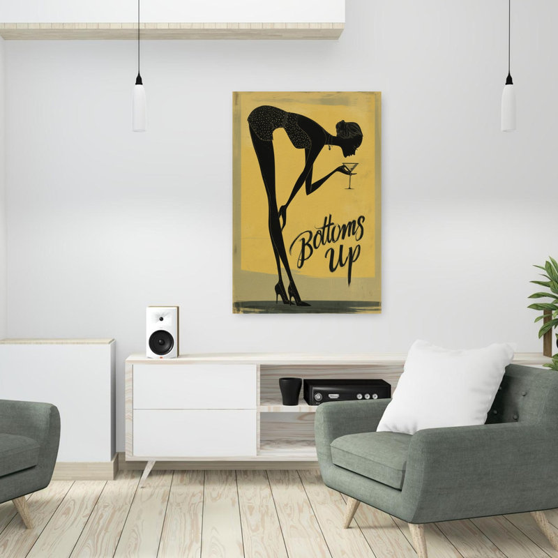 «Bottoms Up Martini Lady», art mural rétro rétro élégant, H 36 po x l 24 po