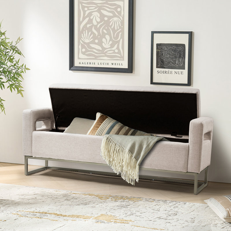 Banc de rangement rembourré Anavaeh, Beige