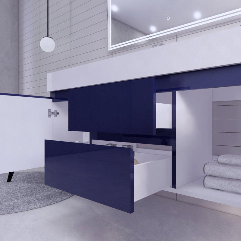 Babajide Bathroom Vanity with Acrylic Top, High Gloss Night Blue