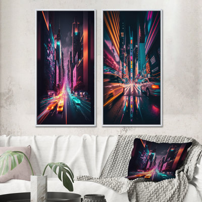 2 pièces sur toile - Futuriste New York City Neon II