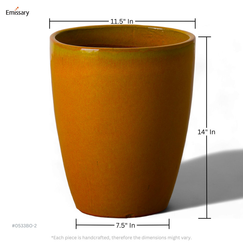Handmade Ceramic Planter, 14" H x 11.5" W x 11.5" D, Burnt Orange