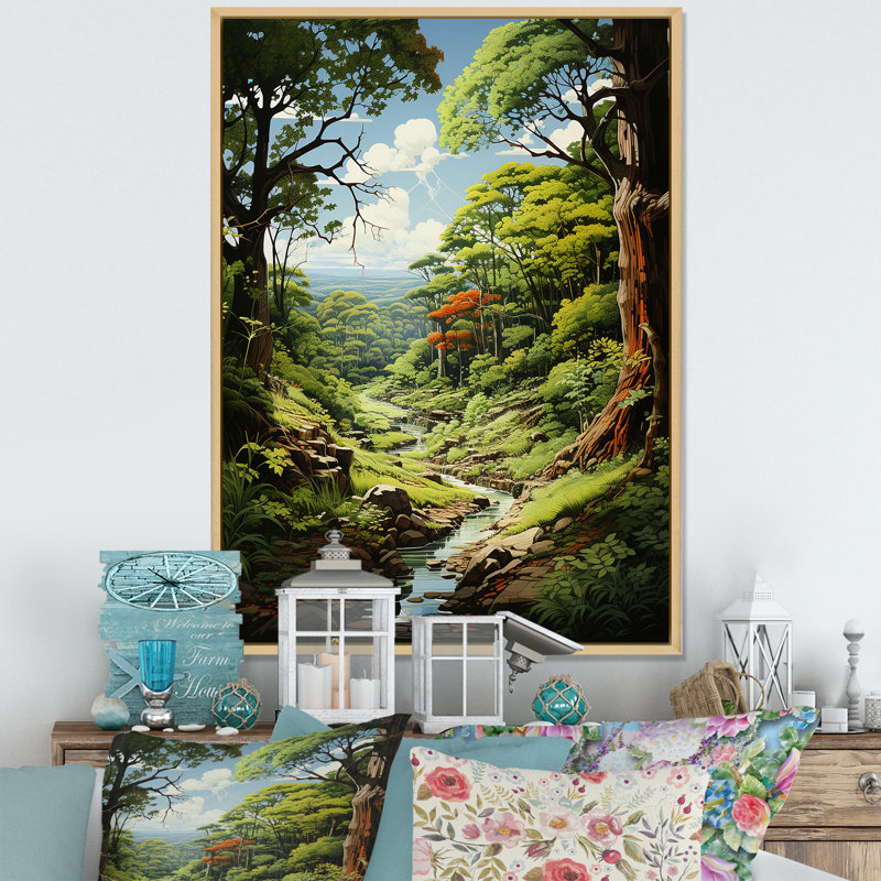 Toile représentant des arbres, forêt III - impressions sur toile, H 44 po x l 34 po x P 1,5 po, Cadre naturel flottant