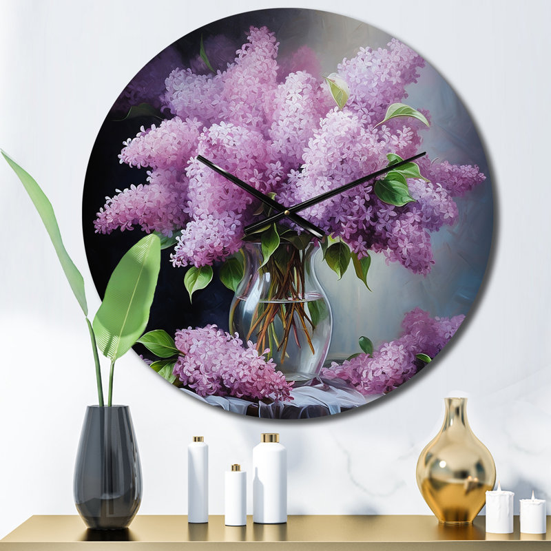 Lilas, impression romantique II - horloge murale florale, Moyenne