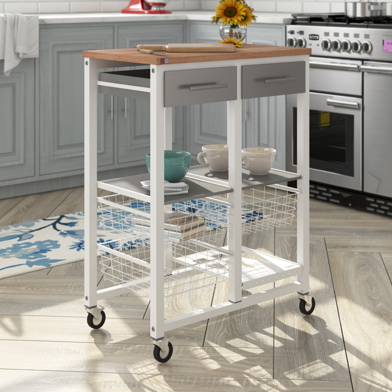 Bennington 71cm W Steel Kitchen Island and with Locking Wheels, White