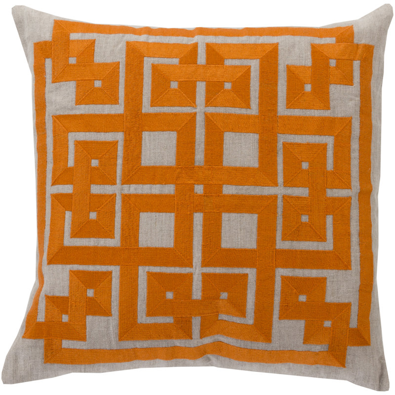 Housse de coussin en lin Gramercy, 20 po x 20 po, Orange / Gris