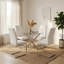 Table de salle à manger ronde en verre trempé, 4 places, pieds en acier inoxydable argenté doux, style minimaliste moderne, 35,5 pouces