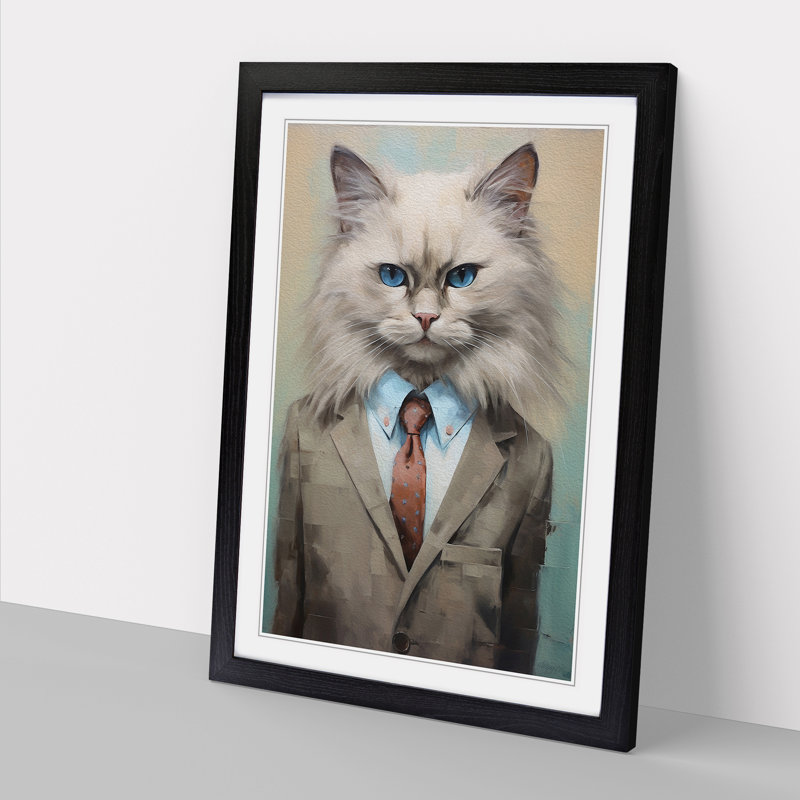 Ragdoll Cat In A Suit Painting - Single Picture Frame Print on Wood, Black Framed, 46cm H x 34cm W x 2cm D