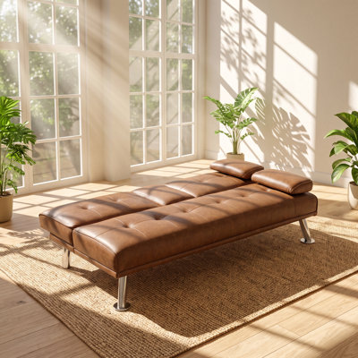 Kanepe 66" W x 31" D x 29" H Tufted Faux Leather Convertible Futon Sofa Bed