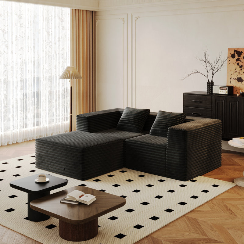 Velours côtelé modulaire, 2 places assises + 1, mousse à mémoire de forme à haute densité, gris, sans assemblage pour le salon modulaire gris avec coussins et espaces invités