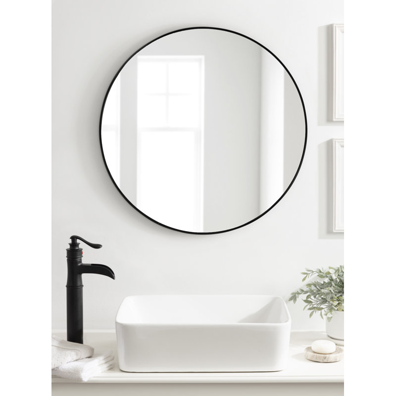 Anacleta Metal Round Mirror  Diameter, Black, 24" x 24"
