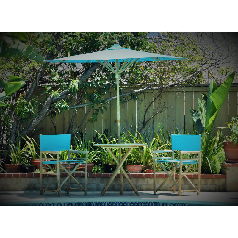 Sinta 2 - Person Bamboo Wood Patio Dining Set with Round Table, Aqua