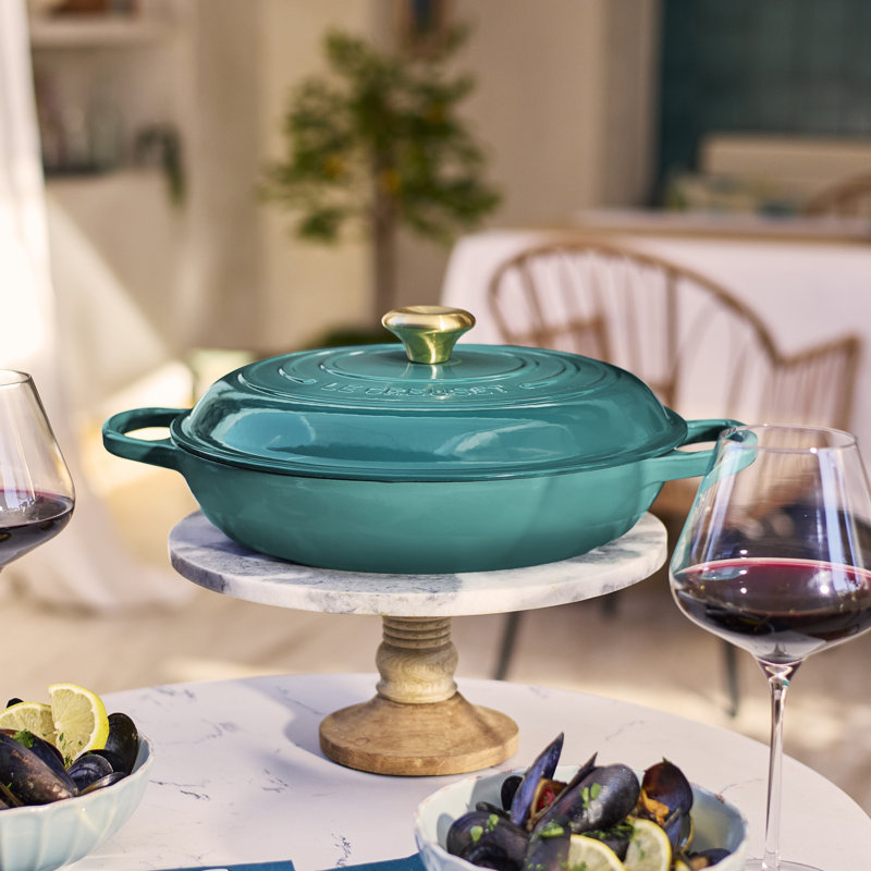 Le Creuset Signature Enameled Cast Iron Braiser with Lid, Blue Riviera