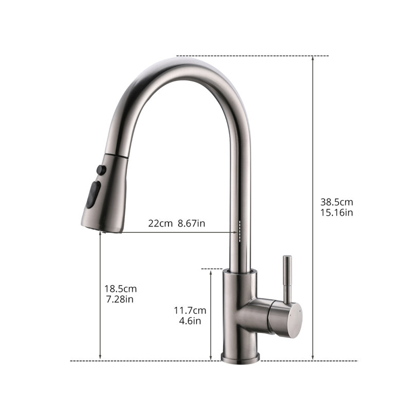 Robinet de cuisine extractible à poignée simple tactile avec conduites d'alimentation