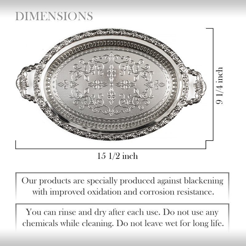 Crystalia Ottoman Style Serving Tray – Decorative Ellipse Metal Fancy Tray for Coffee, Tea, Desserts & Special Occasion