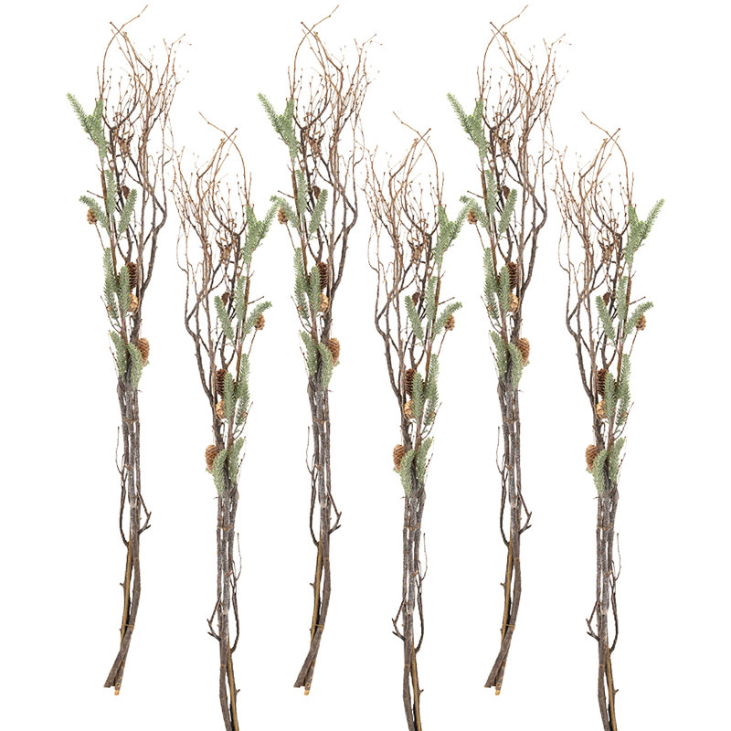 Snowy Twig Bundle - Set of 6 - 45" - Green/Brown