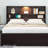 Wood Platform Bed With Bookcase Headboard, Built-In Downlight, Charging Station, And 2 Side Drawers (Bed)-1000752463-1000752460