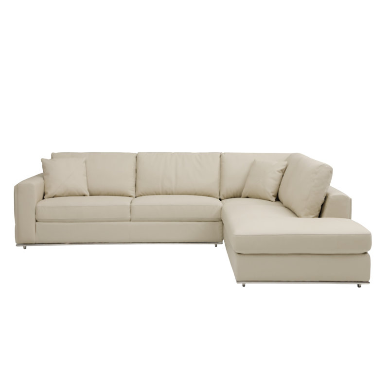 Palombo Genuine Top Grain Italian Leather Sectional, Beige, Left Hand Facing