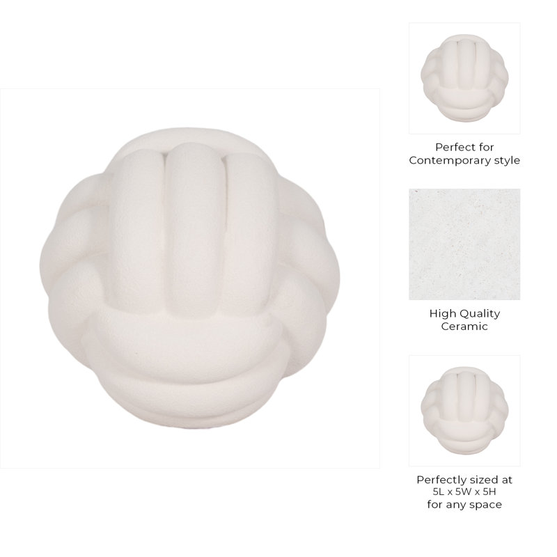 Hershman Knot Orb Rough Texture, 5" H x 5" W x 5" D, White