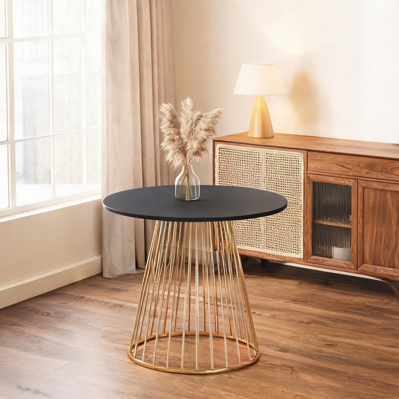 Table de cuisine et de salle à manger de 96 cm (37,75 pouces) avec structure en métal, 96 cm (37,8 pouces), poids du produit : 17 kg, piètement en fer doré