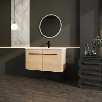 Ensemble de meuble-lavabo en chêne avec lavabo à poser en résine 36 po, 2 portes Oak